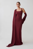 Rhea Detachable Cape Jersey Maxi Dress Wine