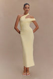 Anastasia One Shoulder Modal Midi Dress Pale Lemon