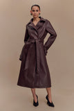 Tarah Faux Leather Trench Coat Cacao Brown