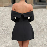 Women Sexy Mini Dress Off Shoulder Long Sleeve A Line Dress Short Formal Dresses Party Clubwear