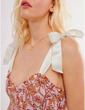 Women Floral Maxi Dress Tie Shoulder Patchwork Smocked Flowy Boho Dress with Pockets Summer Vacation Sundress