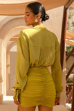 Zinna Green Plunge Neck Shirt