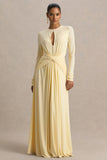 With Me Lemon High Neck Maxi Dress With Ruched Detailing