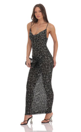 Mesh Cowl Neck Maxi Dress in Cheetah Print