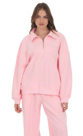 Quarter Zip Up Jumper in Pink