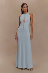 Beryl Slinky Maxi Dress With Pearls Pale Blue