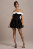 Minimoiselle Black White Bow Bardot Mini Dress With Puff Ball Skirt