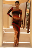 Barzilio Ombre Long Sleeve Bodycon Maxi Dress