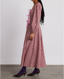Women Plaid Maxi Dress Long Puff Sleeve Square Neck Flowy Boho Dress Bow Tie Smocked Fall Dresses