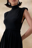 Roselena Black High Neck Midi Dress