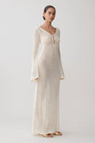 Kayleigh Crochet Fishtail Flare Sleeve Maxi Dress White
