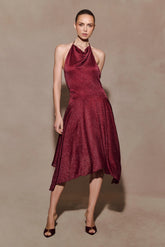 Sylvie Lurex Hankie Midi Dress Wine