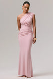 Mardi Pink Asymmetric Maxi Dress With Ruching