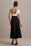 Malta Black White One Shoulder Midi Dress