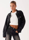 Back Again Oversized Denim Jacket Charcoal Wash