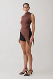 Suong High Neck Gathered Top Mocha