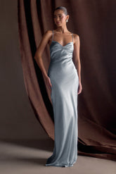 Lilly Sweetheart Satin Maxi Dress Frosted Blue