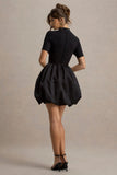 Blake Black Short Sleeve Mini Dress With Satin Puffball Skirt