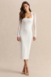 Kaelina White Square Neck Midi Dress