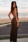 Jasmyn Hot Fix Maxi Dress With Mesh Back Chocolate