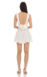 Plunge V Neck Dress in White