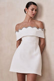 Norella White Scalloped Bardot Neck Mini Dress
