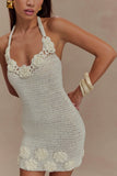 Liyah Floral Hand Crochet Mini Dress Ivory