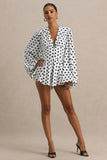 Laurel White Polka Dot V Neck Balloon Sleeve Playsuit
