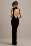 Samaria Black Velvet High Neck Maxi Dress