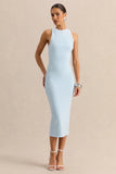 Mirana Powder Blue High Neck Midi Dress