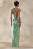 Rosina Sage Halter Neck Draped Maxi Dress With Sash