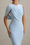 Rae Powder Blue Maxi Dress With One Sleeve Cape