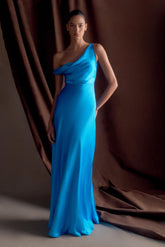 Jacinta One Shoulder Maxi Dress Cyan Blue