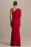 Sylvie Red Asymmetric Neck Maxi Dress