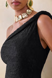 Afina Black Lace Asymmetric Neck Maxi Dress