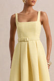 Camoria Lemon Boucle Square Neck Midi Dress