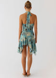 Bad Alive Halter Hanky Mini Dress Aqua Blur