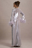 Tallie Lilac Sequin Maxi Dress With Feather Trim