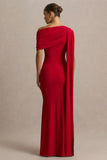 Zendaya Red Asymmetric Neck Fishtail Maxi Dress With Sash