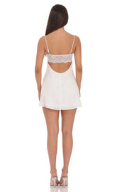 Scalloped Lace Mini Dress In White