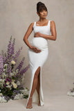 Avril White Square Neck Maternity Maxi Dress with Split
