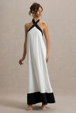 Clarabella White Black Halter Neck Maxi Dress