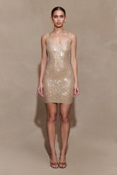 Jasmyn Hot Fix Mini Dress With Mesh Back Nude