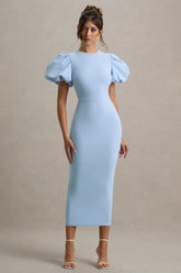 Dakota Powder Blue Puff Sleeve Midi Dress