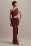 Sena Burgundy Asymmetric Maxi Dress With Cut Out Details