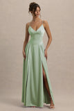 Jonas Light Green Plunge Neck Maxi Dress With Cami Straps