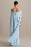 Radiance Powder Blue Bardot Maternity Maxi Dress With Cape