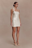 Caralee Sequin Halter Mini Dress Ivory
