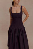 Natascha Drop Waist Cotton Midi Dress Chocolate