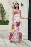 Women Floral Maxi Dress Spaghetti Straps V Neck Patchwork Flowy Boho Sundress Tiered Long Dresses